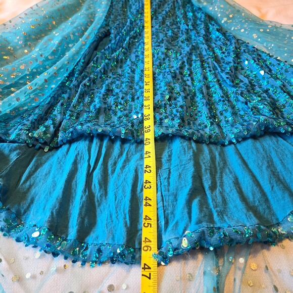 Girl's Sz Medium BI BEI BEINIU Turquoise Blue Rhinestone Elsa Gown W/ Train - Picture 7 of 11